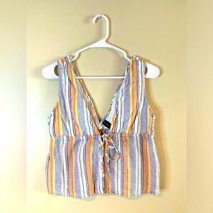Mink Pink Grey Multi Mahi Drawstring Top EUC